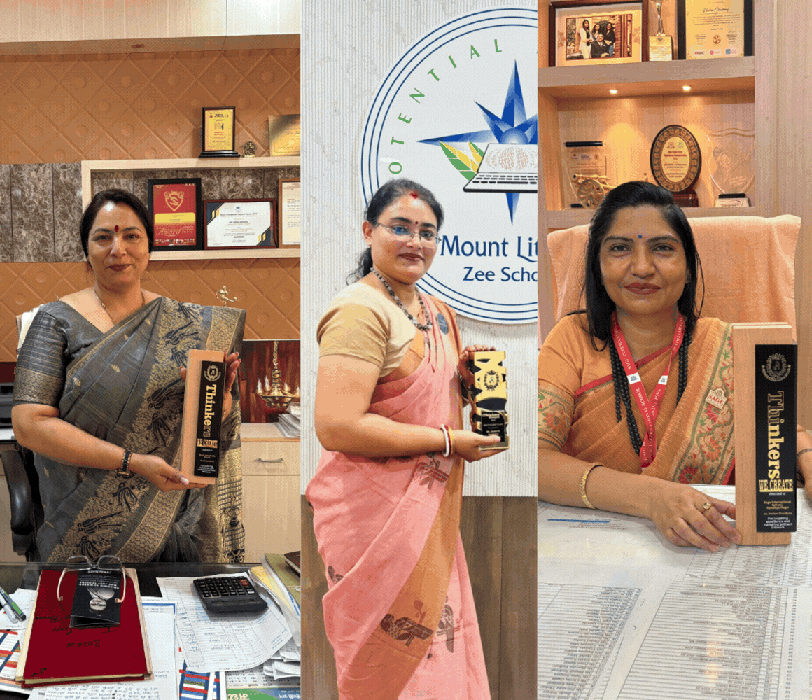 School principals receiving iThinkers Olympiad Best Principal Trophy award India